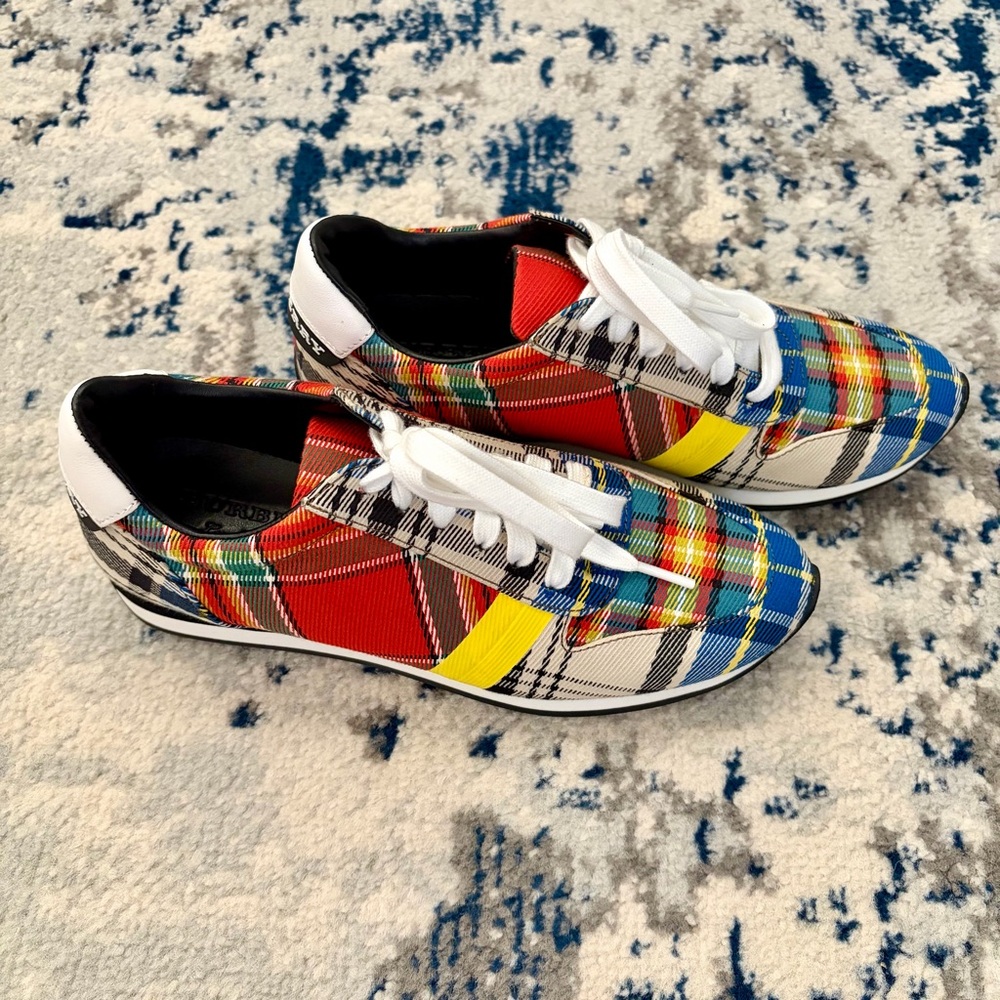Burberry Amelia New Tartan Multicolor Check Sneakers EU 37 Plaid Lace Up - Picture 3 of 6